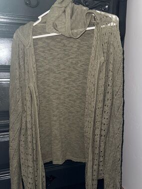 Roxy Olive Open-Front Hooded Knit Cardigan